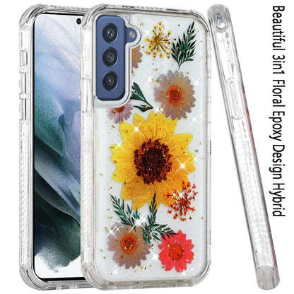 For Samsung Galaxy S21 FE /Fan Edition Sparkle Glitter Floral Epoxy Design Shockproof Hybrid Fashion Bling Rubber TPU  Phone Case Cover