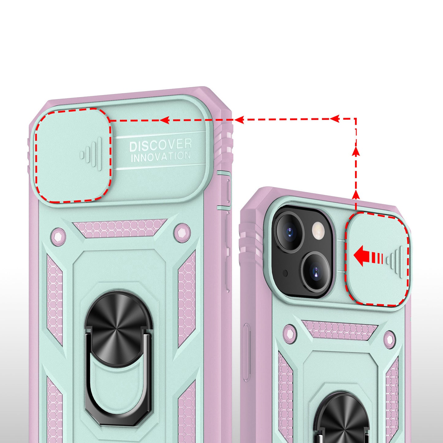 For Apple iPhone 14 Plus (6.7") Hybrid Built-in 360° Rotate Magnetic Ring Stand with Camera Protection Heavy Duty Teal Pink Phone Case Cover