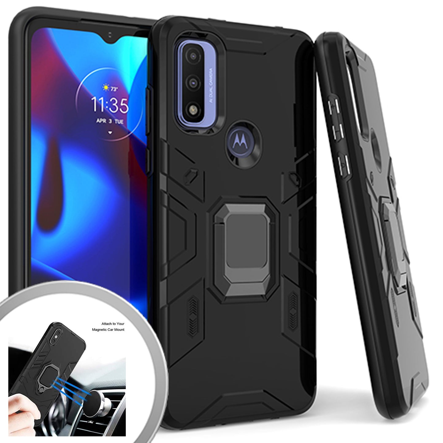 For Samsung Galaxy A03s (2022) Hybrid Heavy Duty Armor Protective Bumper with 360° Degree Ring Holder Kickstand [Military-Grade]  Phone Case Cover