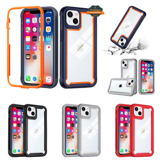 For Apple iPhone 13 Pro Max (6.7") Hybrid 3 in 1 Transparent Shockproof Full Body Frame Bumper Rugged Hard PC TPU Rubber Protective Heavy Duty  Phone Case Cover