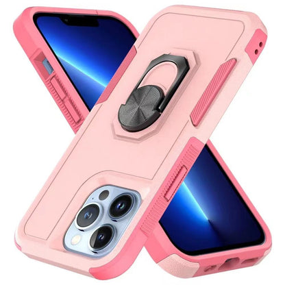 For Apple iPhone 14 Pro Max (6.7") Hybrid Rugged Hard Drop-Proof 3 Layer Protection Military Grade with Metal Ring Stand  Phone Case Cover