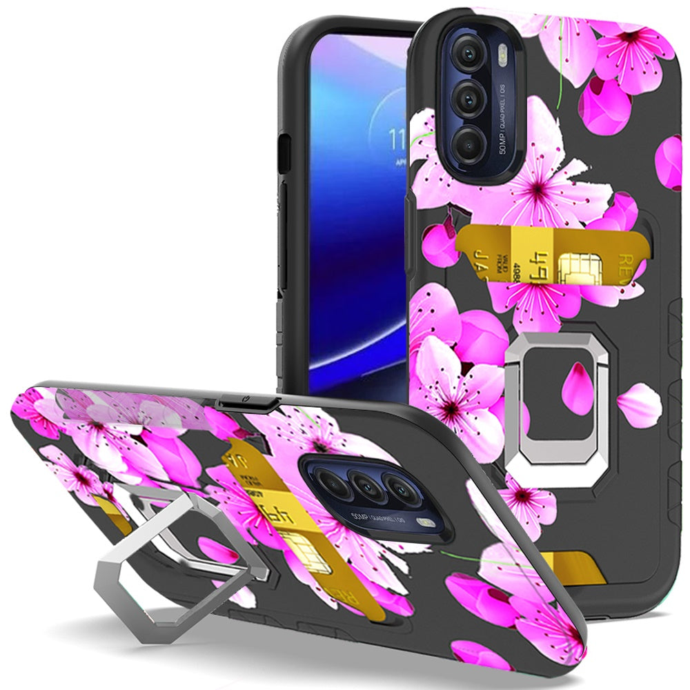 For Motorola Moto G Stylus 5G 2022 Stylish Wallet Case with Credit Card Holder & Magnetic Kickstand Ring Hybrid Armor  Phone Case Cover