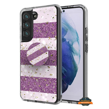 For Samsung Galaxy S22 Plus Elegant Pattern Design Bling Glitter Hybrid Cases with Ring Stand Pop Up Finger Holder Kickstand  Phone Case Cover