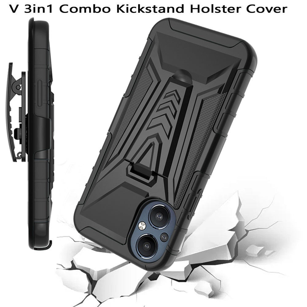 For OnePlus Nord N20 5G Combo 3 in 1 Rugged Swivel Belt Clip Holster Heavy Duty Hybrid Armor TPU with Kickstand Stand Black Phone Case Cover