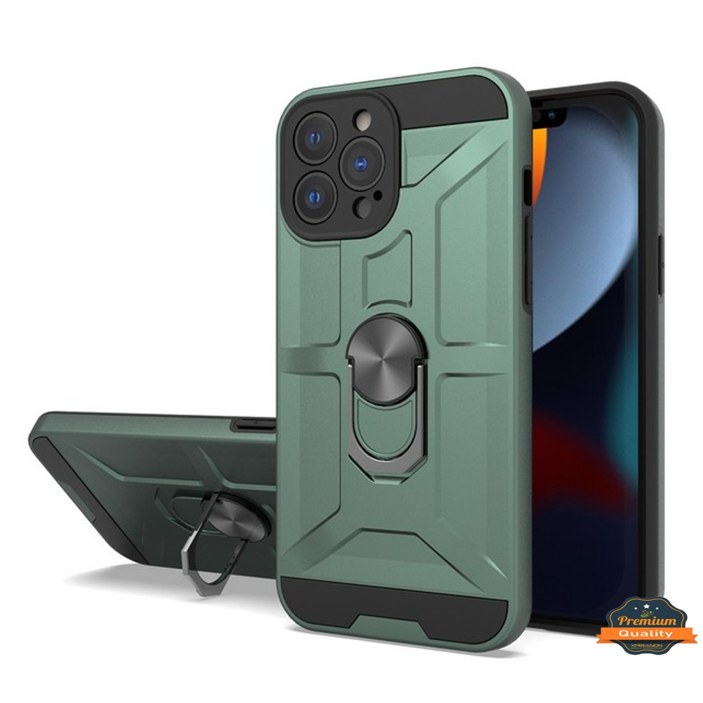 For Apple iPhone 14 Plus (6.7") Hybrid Ring Stand [360° Rotatable Ring Holder Magnetic Kickstand] Rubber TPU Shockproof  Phone Case Cover