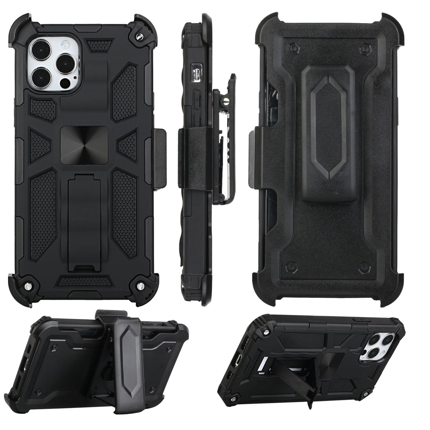 For Apple iPhone 13 Pro Max (6.7") Hybrid 3in1 Combo Holster Belt Clip with Kickstand, Full-Body Protective Military-Grade  Phone Case Cover