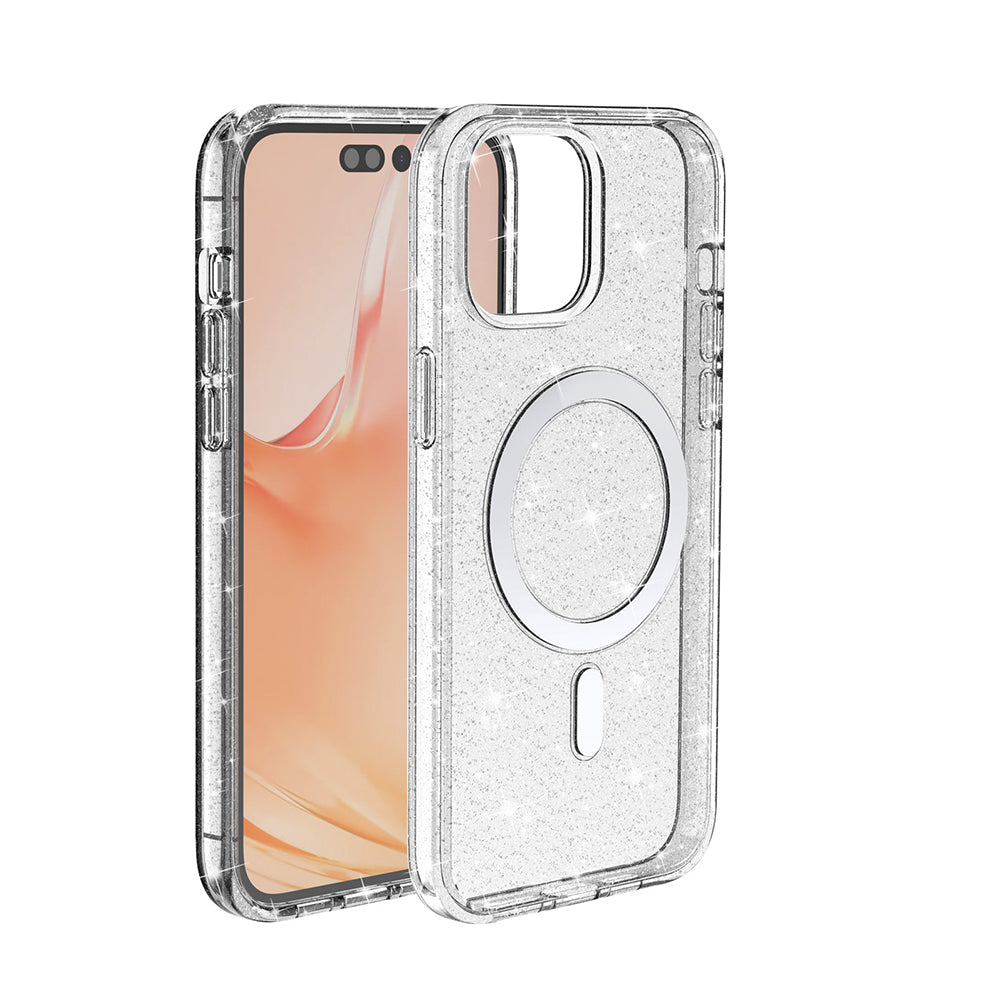 For Apple iPhone 14 /Plus Pro Max Transparent Glitter Bling Sparkly Hybrid Hard PC TPU Grip Shockproof Compatible with MagSafe  Phone Case Cover
