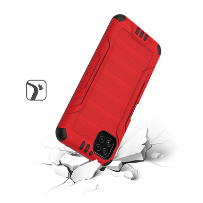 For Samsung Galaxy A22 5G Hybrid Dual Layer Slim Defender Armor Tuff Metallic Brush Texture Finishing Shockproof Hard TPU Rubber  Phone Case Cover