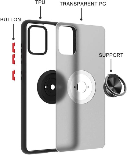For Samsung Galaxy A13 5G Finger Ring Stand Holder Kickstand Hybrid Frosted Matte Silicone TPU Hard PC Frame Shock-Absorption  Phone Case Cover