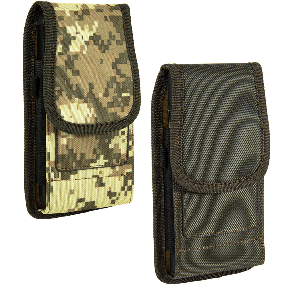 For Samsung Galaxy A23 5G Universal Nylon Pouch Case Vertical Phone Holster with Dual Card Slots, Pen Holder, Belt Clip Loop & Hook Cover [Green]