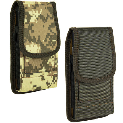 For Samsung Galaxy A23 5G Universal Nylon Pouch Case Vertical Phone Holster with Dual Card Slots, Pen Holder, Belt Clip Loop & Hook Cover [Green]
