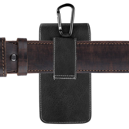 For Nokia C200 Universal Vertical Leather Case Holster with Credit Card Holder, Belt Loop & Carabiner Carrying Phone Pouch [Black]