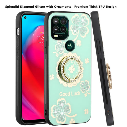 For OnePlus Nord N20 5G Diamond Bling Sparkly Glitter Ornaments Hybrid with Ring Kickstand Rugged Fashion Teal Good Luck Floral Phone Case Cover