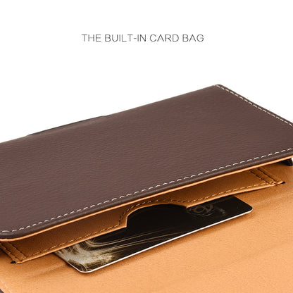 For Samsung Galaxy A23 5G Horizontal Universal Carry Pouch Cell Phone Case PU Leather Holster Belt Clip Loop Card Slot & Magnetic Closure [Brown]