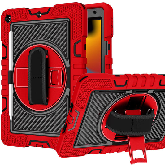 For Apple iPad 10th Gen 2022 Hybrid 3in1 Multi-Functional Tablet Case with Hand, Shoulder Strap, Pencil & Stand Holder Red Black Phone Case Cover