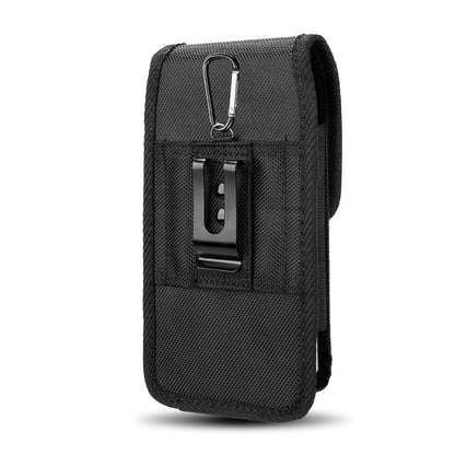 For Samsung Galaxy A23 5G Universal Pouch Case Vertical Phone Holster Durable Nylon Cover with Belt Clip Loop, Velcro & Hook Carabiner [Black]