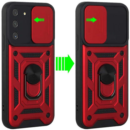 For Samsung Galaxy S21 Ultra Hybrid with Slide Camera Lens Cover and Ring Holder Kickstand Rugged Dual Layer Heavy Duty  Phone Case Cover