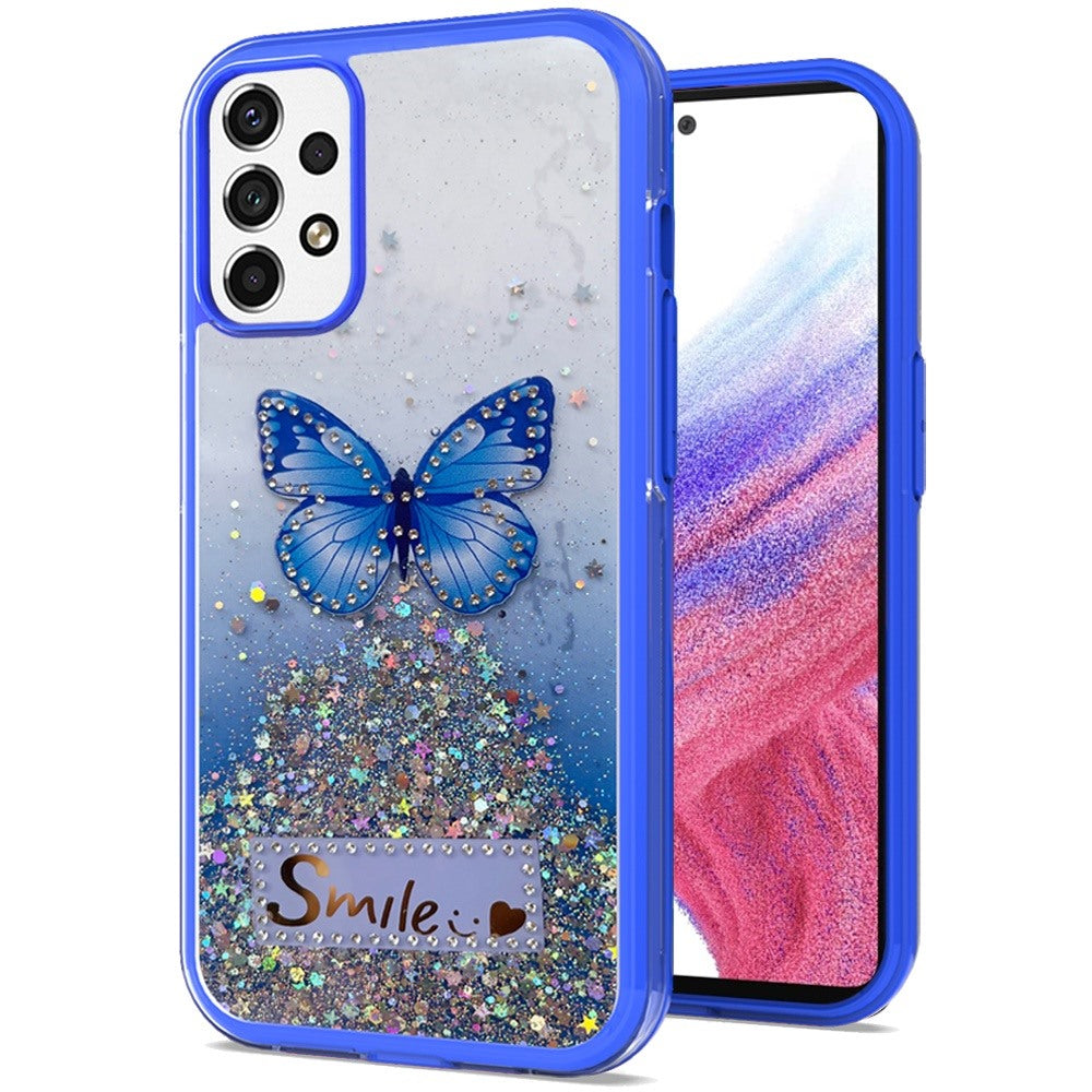For Samsung Galaxy A53 5G Butterfly Smile Glitter Bling Sparkle Epoxy Glittering Shining Hybrid Hard PC TPU Silicone  Phone Case Cover