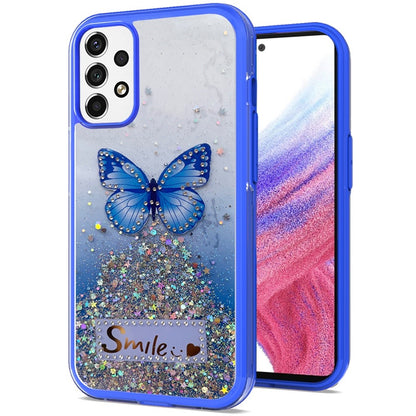 For Samsung Galaxy A53 5G Butterfly Smile Glitter Bling Sparkle Epoxy Glittering Shining Hybrid Hard PC TPU Silicone  Phone Case Cover