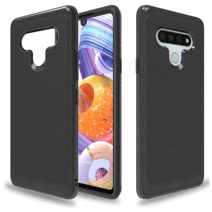 For AT&T Calypso Brushed Metal Texture Hybrid Dual Layer Defender TPU PC Rugged Shockproof Armor Carbon Fiber Design  Phone Case Cover
