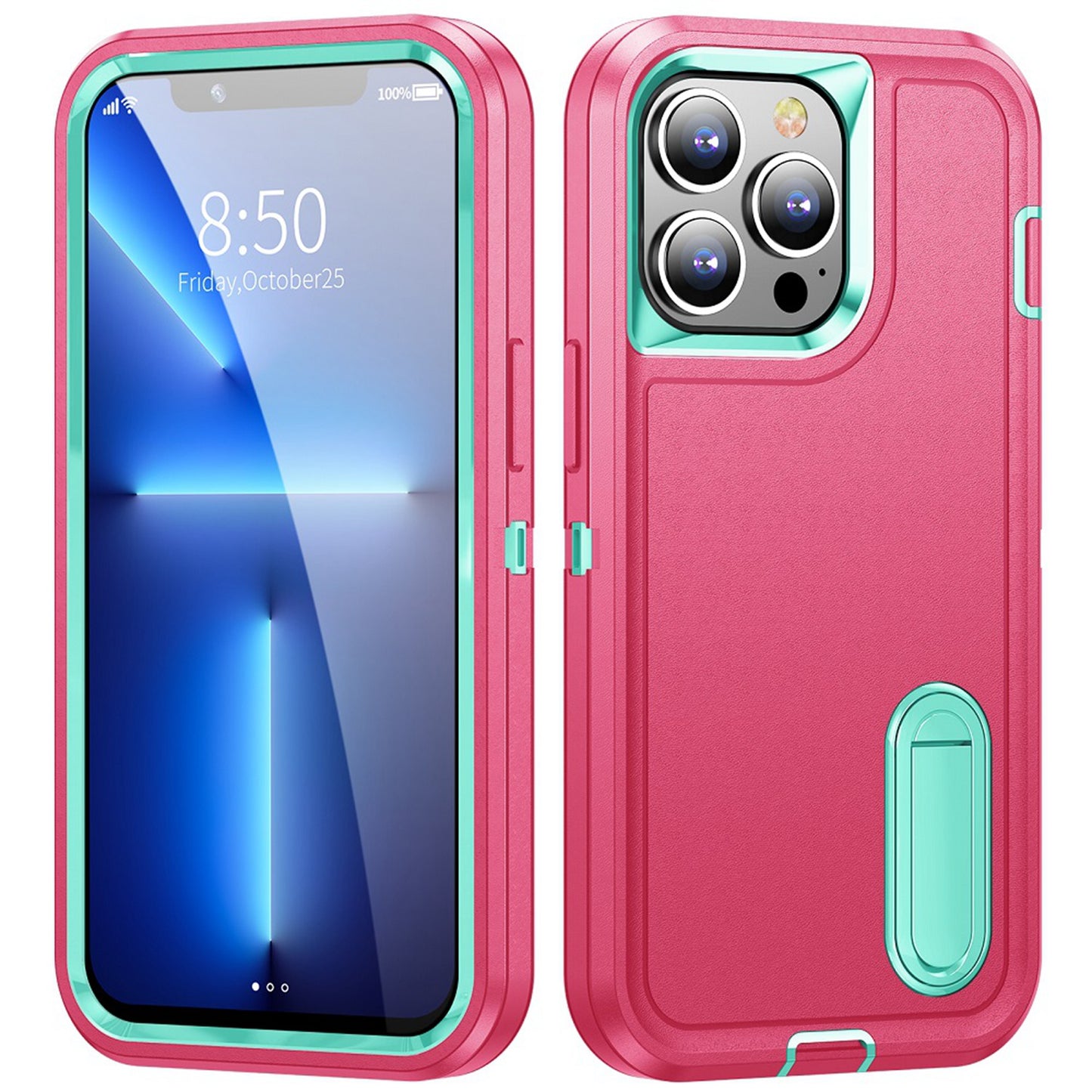 For Apple iPhone SE 3 (2022) SE/8/7 Hybrid 3 Layers 3in1 Hard PC Shockproof with Kickstand Heavy Duty TPU Rubber  Phone Case Cover