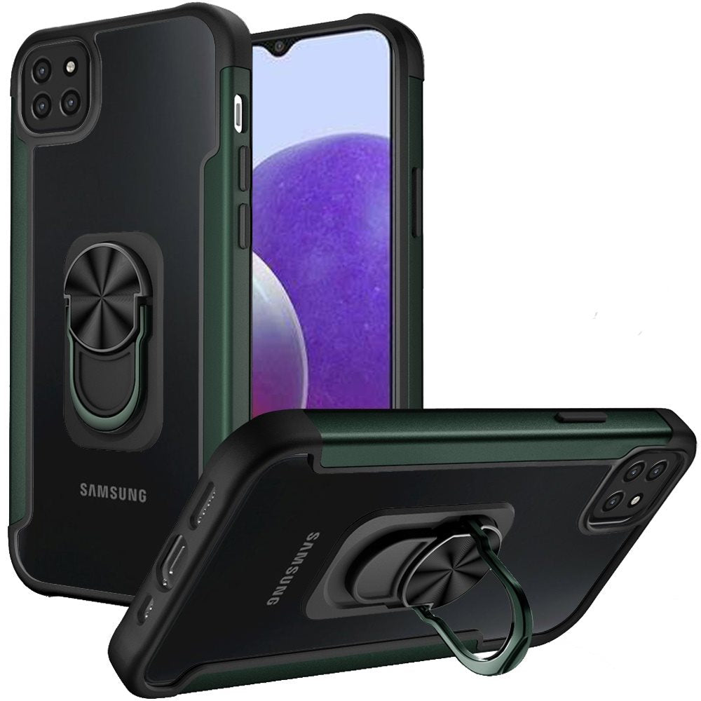 For Samsung Galaxy A22 5G Clear Military Grade Design Hybrid Protective with Ring Holder Kickstand [Magnetic Car Mount Feature]  Phone Case Cover