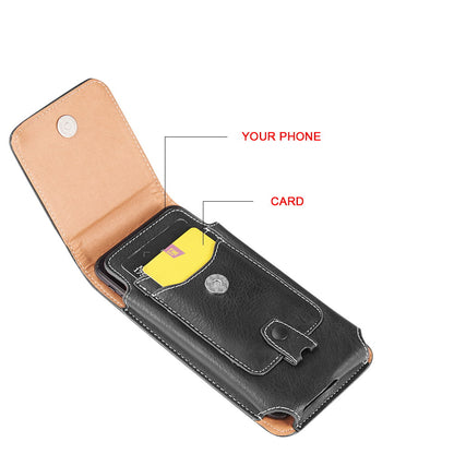 For Samsung Galaxy A23 5G Universal Vertical Leather Case Holster with Credit Card Holder, Belt Loop & Carabiner Carrying Phone Pouch [Black]