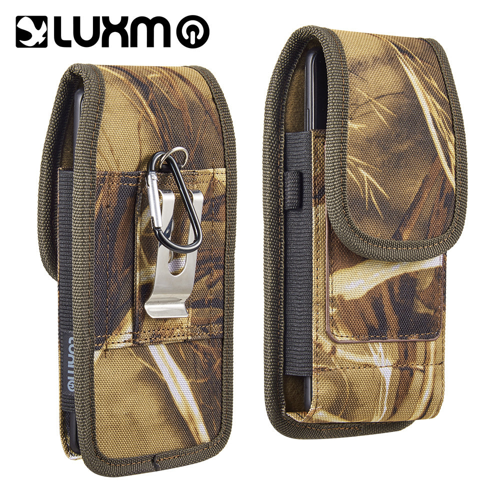 Universal Vertical Nylon Cell Phone Holster Case with Dual Credit Card Slots, Belt Clip Pouch and Belt Loop for Apple iPhone Samsung Galaxy LG Moto All Mobile phones Size 6.3" Universal Nylon [Camo Print]