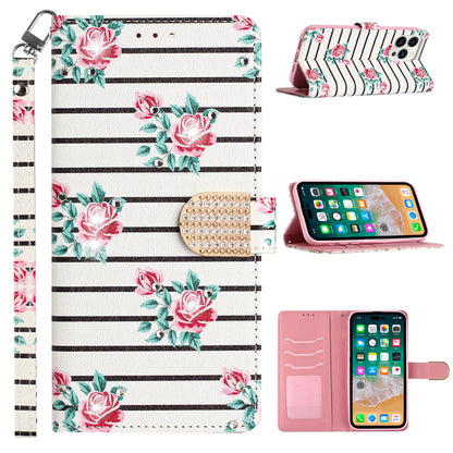 For Samsung Galaxy A23 5G Fashion Diamond Bling Design Wallet Pouch Card Slots PU Leather With Lanyard  Phone Case Cover