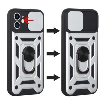 For Apple iPhone 13 Pro (6.1") Hybrid Cases with Slide Camera Lens Cover and Ring Holder Kickstand Rugged Dual Layer Heavy Duty Hard  Phone Case Cover