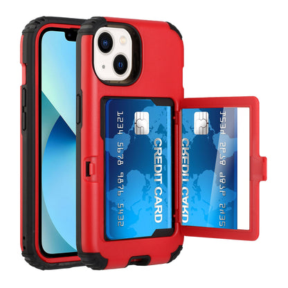 For Apple iPhone 12 /Pro Max Wallet Design with Credit Card Holder, Hidden Back Mirror Stand Heavy Duty Hybrid Shockproof  Phone Case Cover