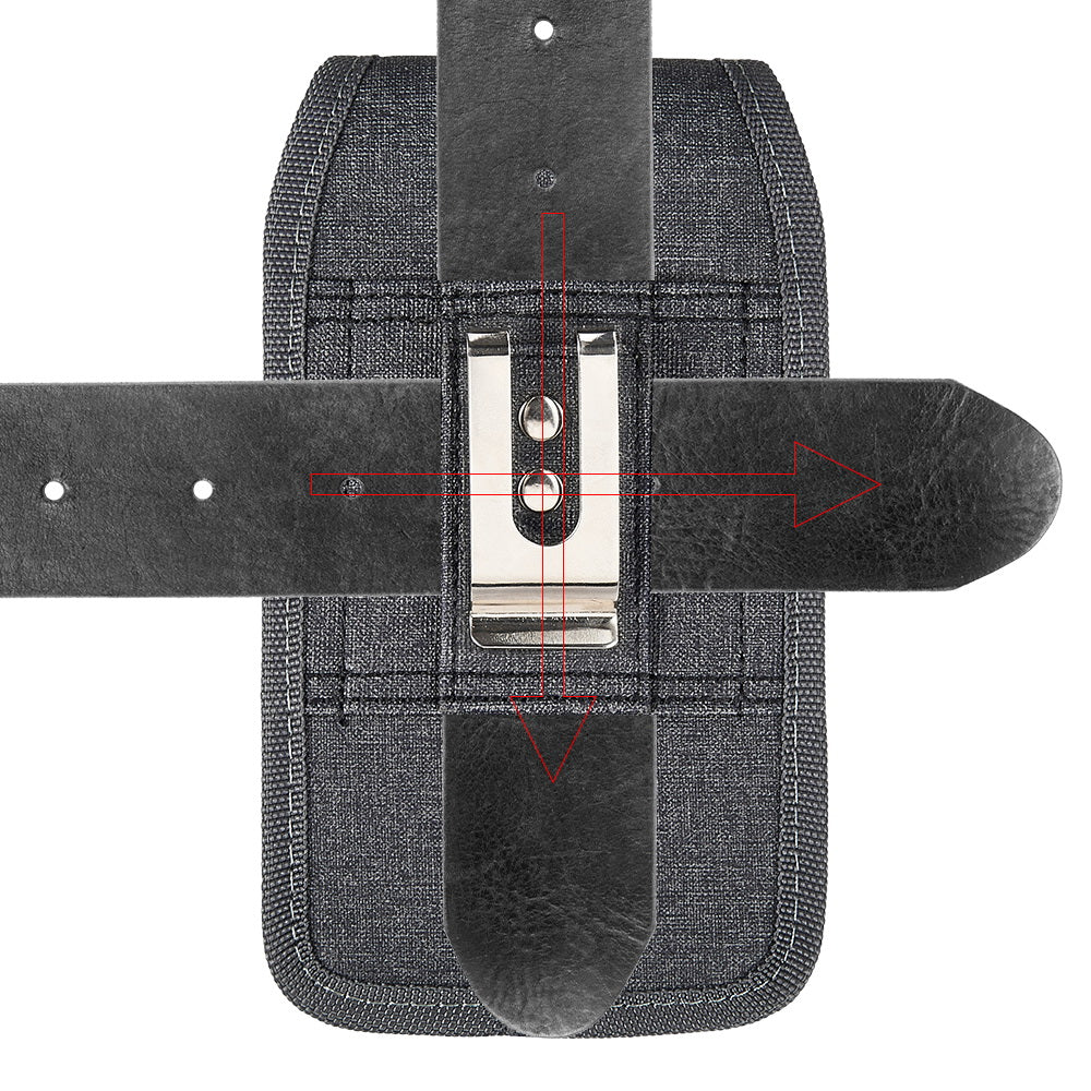 For Samsung Galaxy A23 5G Universal Vertical Fabric Case Holster with Dual Credit Card Slots, Belt Loop & Carabiner Carrying Phone Pouch [Black]