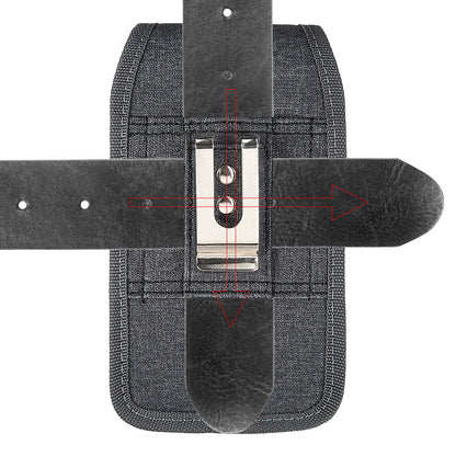 For Samsung Galaxy A23 5G Universal Vertical Fabric Case Holster with Dual Credit Card Slots, Belt Loop & Carabiner Carrying Phone Pouch [Black]