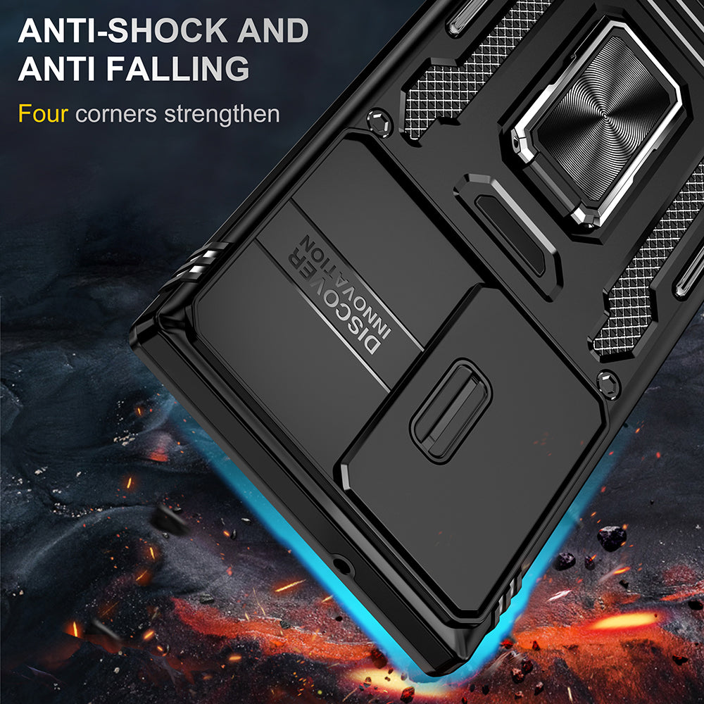 For Samsung Galaxy S23 /Plus /Ultra Hybrid Slide Camera Protection & Built-in 360° Rotate Ring Stand, Heavy Duty Military Grade  Phone Case Cover