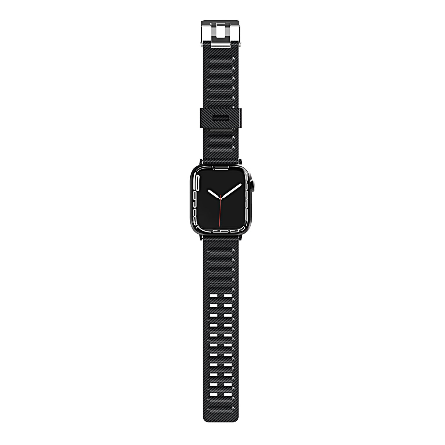 For Apple Watch Size 42/44/45mm Sport Bands Carbon Fiber Design Rubber TPU Replacement Band Strap for iWatch Series 7/SE/6/5/4/3/2/6 Black Phone Case Cover