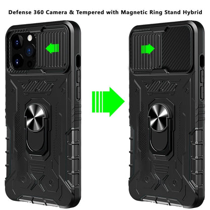 For Apple iPhone 13 Pro Max Ring Stand Cases with Slide Camera, Kickstand & Screen Protector Military Grade Shockproof  Phone Case Cover