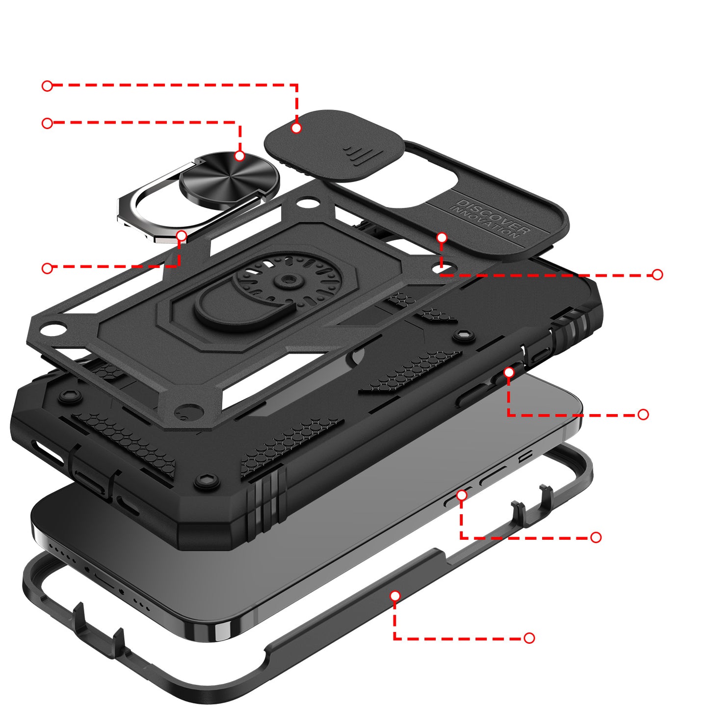 For Apple iPhone 14 Pro Max (6.7") Hybrid Built-in 360° Rotate Magnetic Ring Stand with Camera Protection Heavy Duty  Phone Case Cover