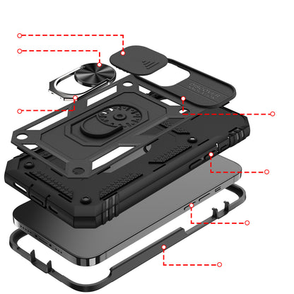For Apple iPhone 14 Pro (6.1") Hybrid Built-in 360° Rotate Magnetic Ring Stand Camera Protection Heavy Duty Shockproof  Phone Case Cover