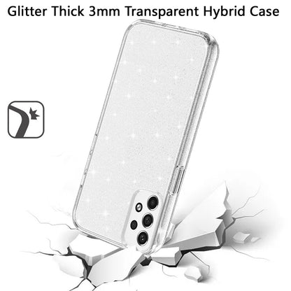 For Samsung Galaxy A33 5G Transparent Crystal Glitter Shiny Sparkle Bling TPU Rubber Hard PC Hybrid Armor Frame Shockproof  Phone Case Cover