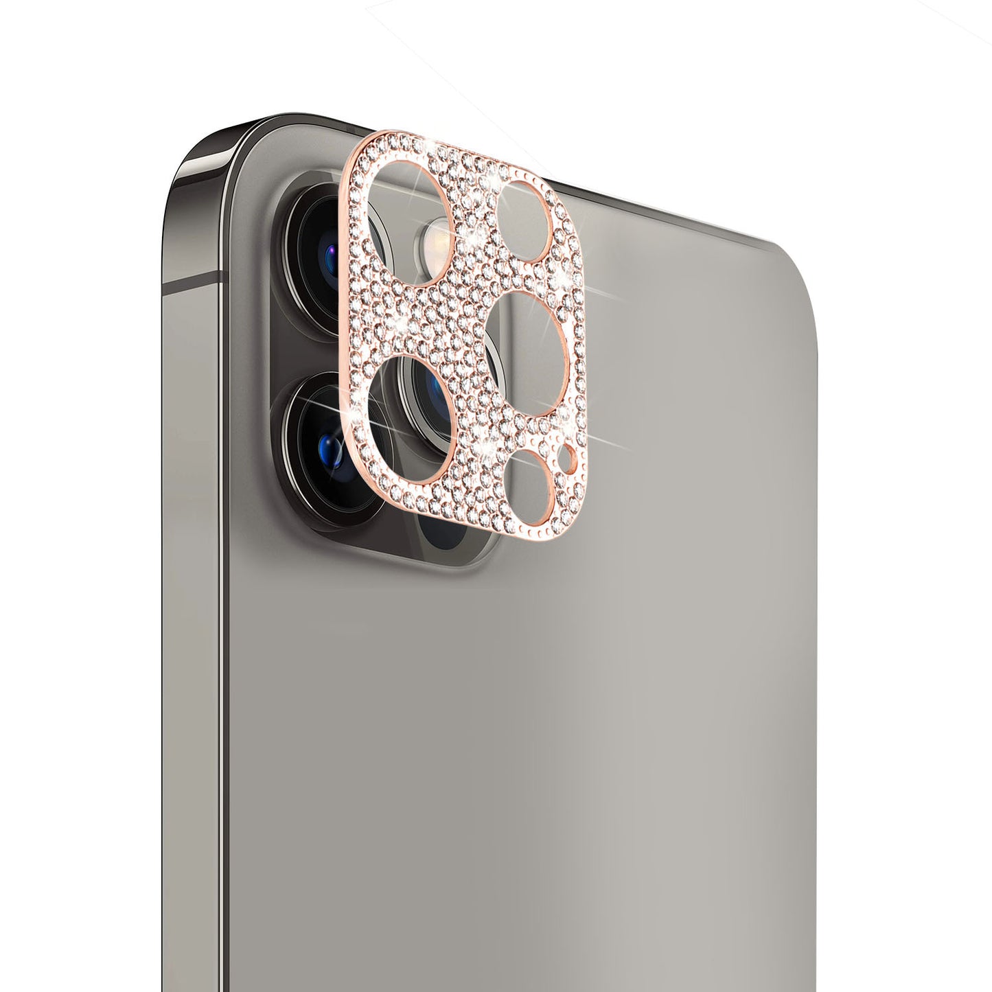 For Apple iPhone 14 Pro Max (6.7") Camera Lens Zinc Alloy With Diamond Bling Lens Protective Camera Decoration Rose Gold Phone Case Cover