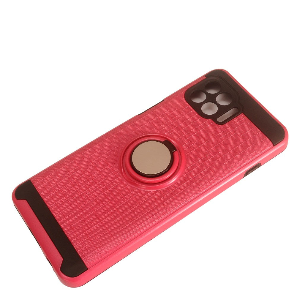 For Motorola Moto One 5G, Moto G 5G Plus Hybrid 360° Ring Armor Shockproof Dual Layers Rugged 2 in 1 Holder with Ring Stand Hot Pink Phone Case Cover