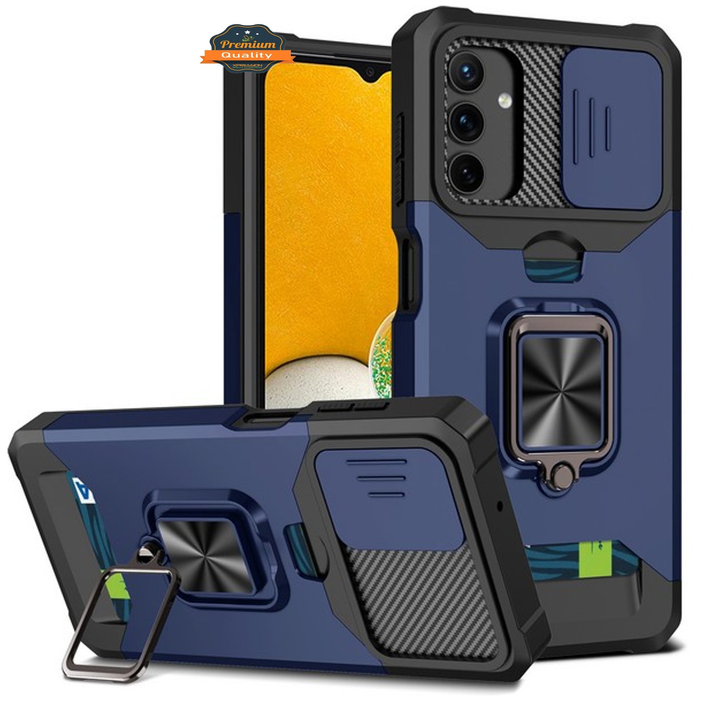 For Samsung Galaxy A13 5G Wallet Case with Slide Camera Protection, Credit Card Slot & Ring Kickstand Magnetic Car Mount  Phone Case Cover