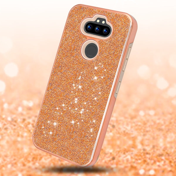 For LG K31 /Aristo 5/Fortune 3/Tribute Monarch /Phoenix 5/Risio 4/K8x Rhinestones Stylish Bling Design Hybrid Hard TPU Armor Rugged Slim Rose Gold Phone Case Cover