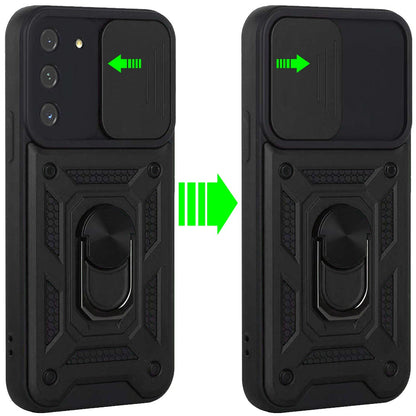 For Samsung Galaxy S22 /Plus Ultra Hybrid Cases with Slide Camera Lens Cover and Ring Holder Kickstand Rugged Dual Layer Heavy Duty  Phone Case Cover