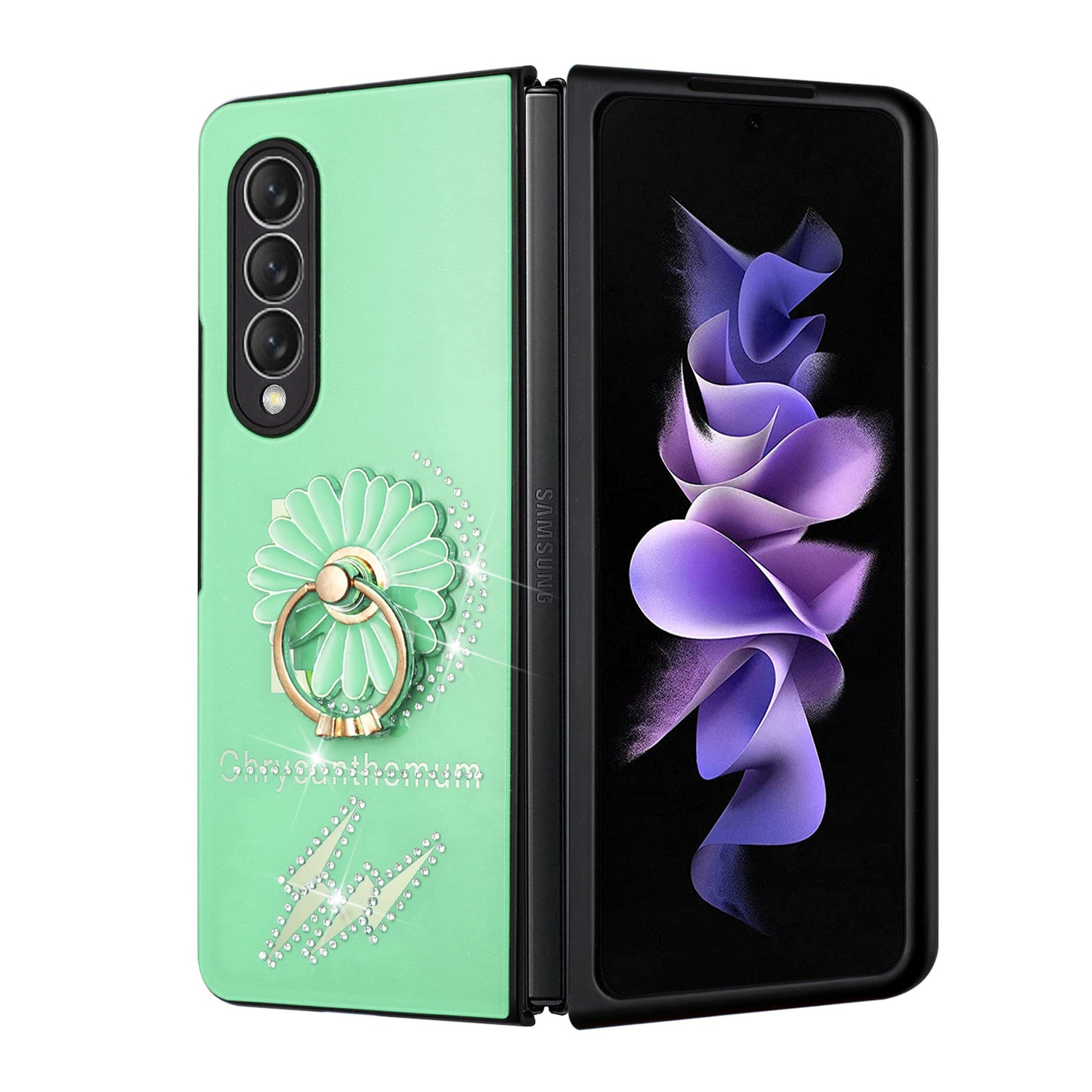For Samsung Galaxy Z Fold 4 5G Diamond Bling Sparkly Glitter Ornaments Engraving Hybrid Ring Stand Fashion  Phone Case Cover