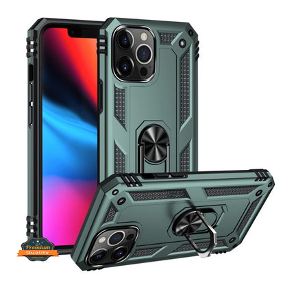 For Apple iPhone 14 Plus (6.7") Shockproof Hybrid Dual Layer PC + TPU with Ring Stand Metal Kickstand Heavy Duty Armor  Phone Case Cover