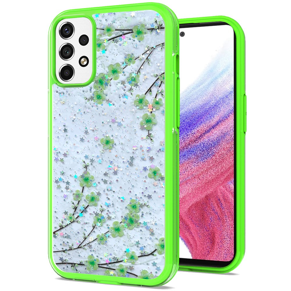 For Samsung Galaxy A53 5G Sakura Spring Flowers Design Colorful Frame Hybrid Rubber TPU Hard PC Shockproof Slim  Phone Case Cover