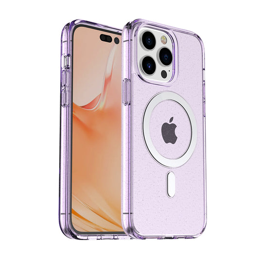 For Apple iPhone 14 Pro Max (6.7") Transparent Glitter Bling Sparkly Hybrid Hard PC TPU Grip Shockproof Compatible with MagSafe Purple Phone Case Cover