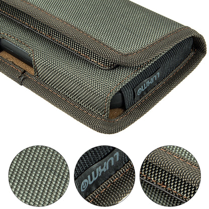 For Samsung Galaxy Note 10+ Plus Universal Horizontal Cell Phone Case Nylon Holster Carrying Pouch with Belt Clip and 2 Card Slots fit XL Devices 7" [Midnight Green]