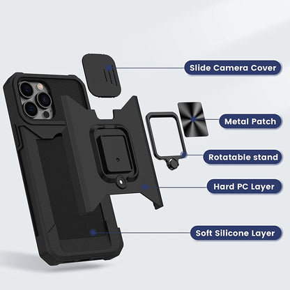 For Samsung Galaxy A13 5G Wallet Case with Slide Camera Protection, Credit Card Slot & Ring Kickstand Magnetic Car Mount  Phone Case Cover